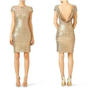 Badgely Mischka Gold Swank Sequin Sheath Dress $440